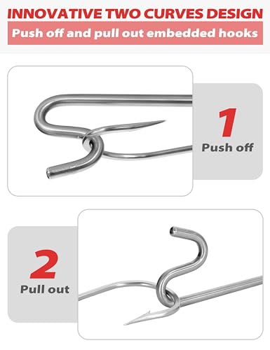 BLUEWING Fishing Hook Remover 12in/24in Stainless Steel Fish Dehooker Saltwater Push and Pull Dehooking Tool, Twist Resistance Design 1pc - color: Red, size: 12", style: Dual Curve Design