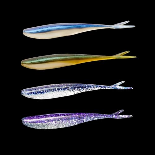 Lunker City Fishing 4.5" Freaky Fish Split Tail Soft Plastic Minnow Bass Lure Stick Bait Shad Jerkbait, 8 Per Bag, Made in The USA - color: 35 Black