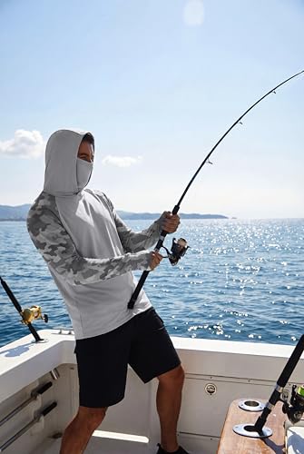 COOFANDY Mens UPF 50+ Sun Protection Hoodie with Mask Lightweight Long Sleeve SPF Fishing Shirts UV Hiking Running Rash Guard - color: Light Gray Camouflage, size: XX-Large