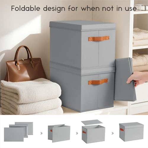 Homsorout Storage Bins with Lids - Large Fabric Closet Bins with Lid, 8 Pack Clothes Organizers and Storage, Collapsible Stackable Cube Basket for Home, Office, Dorm, Grey - color: Grey, size: XL(8-Pack)