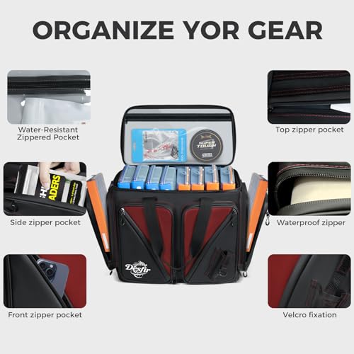 Handor Waterproof Fishing Tackle Bag, Large Saltwater Resistant Storage, 1000D PVC Material, Holds 3600 3700 Trays (Black and Red, Medium Bag) - color: Black and Red, size: Medium Bag