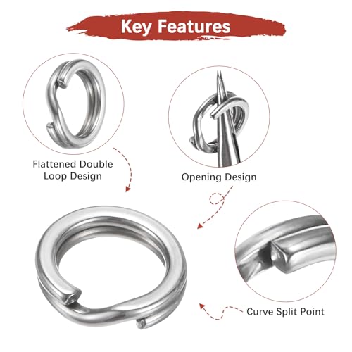 Split Rings Fishing [] - Stainless Steel Flattened Terminal Tackle Connector Lure Snap Split Ring Use for Freshwater Saltwater Loop -Tackle Hook Line Connector - size: 6# 37kg