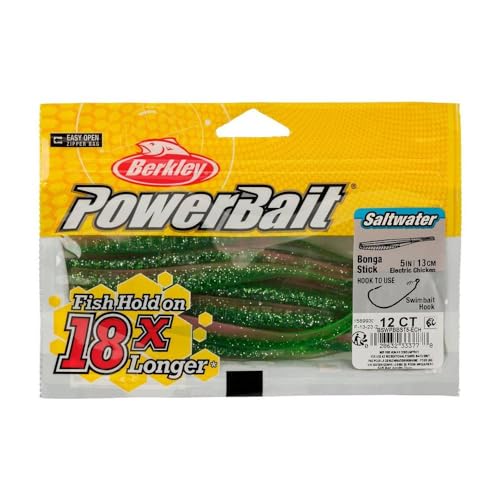 Berkley PowerBait Saltwater Bonga Stick Fishing Soft Bait, Irresistible Scent and Flavor, Ideal for Bass, Redfish, Trout and More - color: Electric Chicken, size: 5"