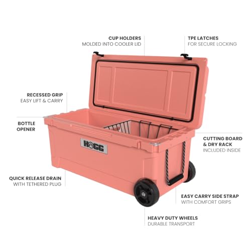 Hogg Rotomolded Coolers, Ice Chest with Wheels, Wheeled Cooler, Rotomolded Ice Chest, Dry Storage, Fishing and Camping Items, Birthday Gifts for Men - color: Desert Flower, size: 110qt