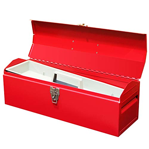 BIG RED TB101 Torin 19" Hip Roof Style Portable Steel Tool Box with Metal Latch Closure and Removable Storage Tray, Red, 19.1" x 6.1" x 6.5" - color: Red, size: 19.1" x 6.1" x 6.5"