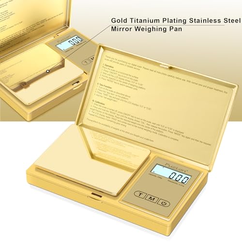 Fuzion Gram Scale, 200gx0.01g Digital Pocket Scale Gold Titanium Plating, High Precision Small Scale, 6 Units Jewelry Scale with Back-Lit LCD, Tare Function for Food, Powder, Herb, Arrow, Travel - color: Gold, size: 200g without Accessories