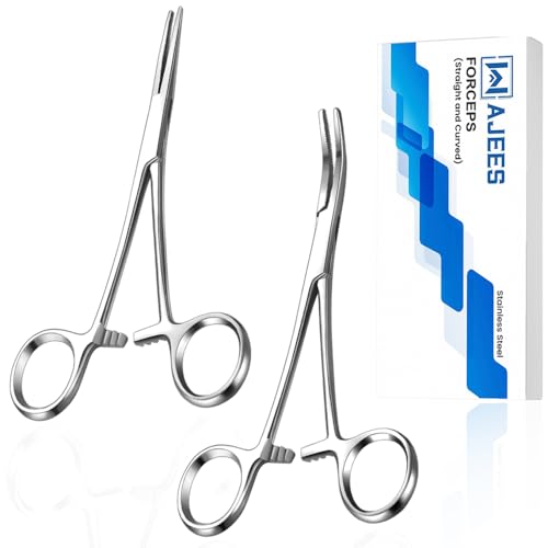Fishing Forceps Set - Curved & Straight Hemostat 5" 2 Pcs Mosquito Forceps, Locking Small Stainless Steel Tweezers Clamps, Ideal for Fly Tying, Hook Removal, Tackle Box, Crafts & Hobby Use - color: Silver, size: 5"