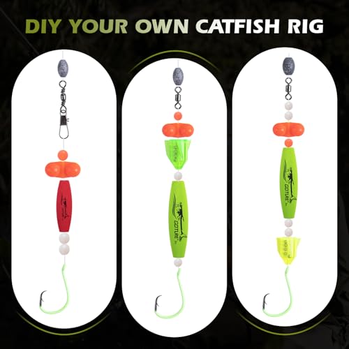 Goture Catfish Rig Making Kit,274pcs/300pcs Catfishing Tackle with Luminous Fishing Hook Swivel Sinker Weights Rattle Float Bobber Stoppers,Catfish Rigs Accessories with 3600 Tackle Box,Gifts for Men - color: B1:274pcs-2pcs Pre-rigged Catfish Rigs&Tackle