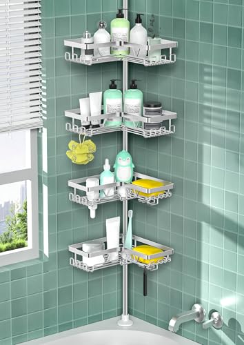 DAOYA Shower Caddy Tension Pole - Corner Shower Shelves with Soap Holder Bathroom Shower Organizer for Tub (Stainless Steel, Silver, Floor to Ceiling 25-114.2 inch) - color: Silver