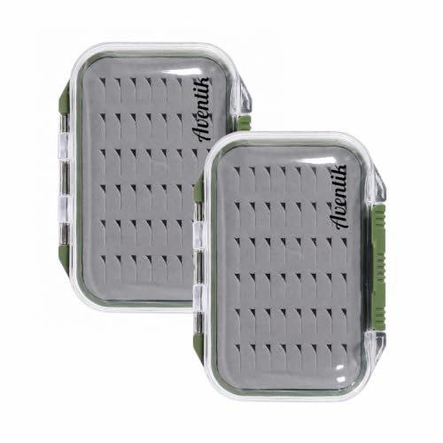 Aventik 2 Sided Clear Fly Fishing Box Waterproof Floating Fly Case with Easy Grip Foam Large Capacity Lightweight Storage for Nymph, Wet, Dry Flies & Lures (2XMossGreen, SIZE A:4.24X3.04X1.36inch) - color: 2XMossGreen, size: SIZE A:4.24X3.04X1.36inch