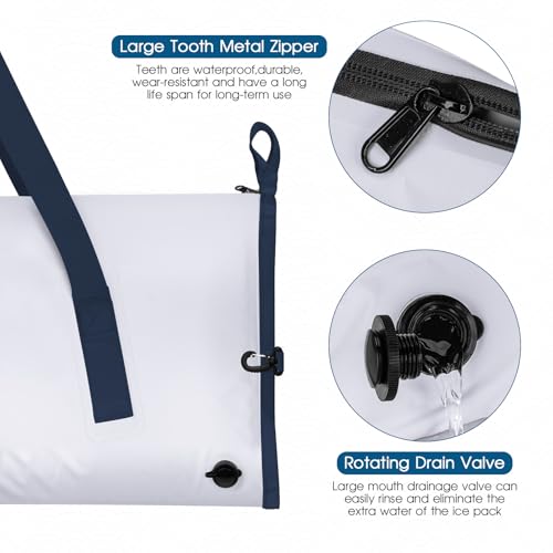 THKFISH Insulated Fish Cooler Bag, Fish Kill Bag for Caught Fish Ice Cold - color: White-Blue, size: 40*16IN