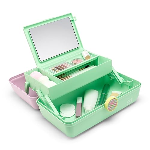 Caboodles On-The-Go Girl Makeup Box, Two-Tone Lavender and Light Green, Hard Plastic Makeup Organizer Box, Built-In Mirror, Secure Latch for Safe Travel, Spacious Storage for Large Items - color: Lavender and Light Green