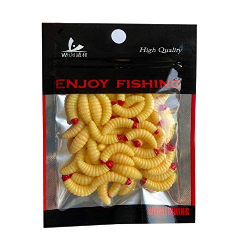 50PCs 2.4cm Maggot Soft Baits, Fresh Water Fishing Bait, Soft Fishing Lures, Bass Fishing Worms, for Lake Fishing Freshwater Saltwater Lake Ice Sea Fishing, Mackerel, Mullet - color: D