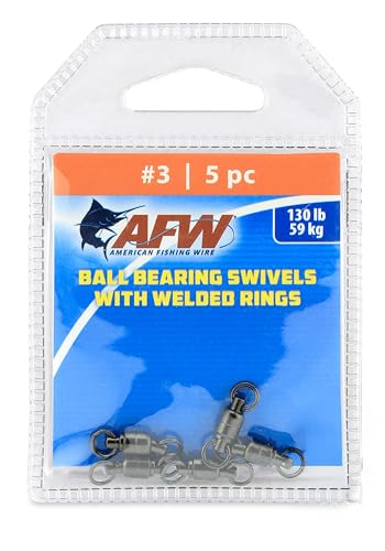 AFW Solid Brass Ball Bearing Fishing Swivels with Double Welded Rings - Patented Bullet Shaped Head for Reduced Water Resistance, Black Finish, Fishing Tackle, Up to 660lb Test
