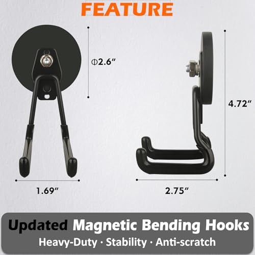 MUTUACTOR Upgraded Strong Magnetic Hooks,2-Pack Powerful Magnetic Hook Heavy Duty,20lbs Anti-Scratch Garage Storage Hangers for Hanging Cordless Impact Drivers Trailer Cord Shovels - style: Updated 2.6in Magnet M Black Hooks 2PCS