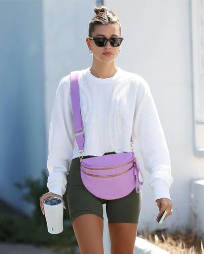 Pure Colour Crossbody Bag Bum Bag for Women,Spacious Purse Fanny Packs Belt Bag,Oversized Bum Bag (Colour Bum Bag-Light Purple) - color: Colour Bum Bag-Light Purple
