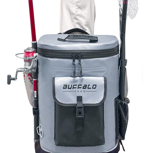 Buffalo Gear Fish Cooler Backpack 32Qt Waterproof Fishing Backpack Cooler Portable Fish Bag, Keep Ice Cold More Than 24 Hours - color: Grey