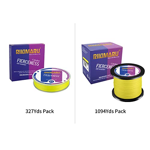 RIKIMARU Braided Fishing Line Abrasion Resistant Superline Zero Stretch&Low Memory Extra Thin Diameter 327-1094 Yds, 4-180LB - color: Fluorescent Yellow, size: 1094 Yds/0.20mm/25LB