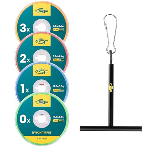 SF Clear Nylon Tippet Line with Holder Fly Fishing Tippets Leaders Trout 0X 1X 2X 3X 4X 5X 6X 7X - color: 4 Pieces with Stand, size: 0X-1X-2X-3X-30M-33Yds