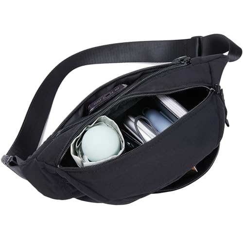 Large Capacity Nylon Women Sling Bags Girl Fanny Pack Light Weight Crossbody Bag Men Shoulder Bag Unisex Classic Waist Packs Purse Hiking Roomy Chest Bag, Easy Carry Any Phone,Wallet - color: Black