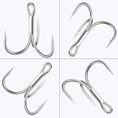 Fishing Red Treble Hooks- 80/120pcs Sharp Round Bend Barbed Treble Hook High-Carbon Steel Triple Hooks for Bass Trout Saltwater Freshwater Size 1/0 1 2 4 6 8 10 12 14 - color: WHITE, size: 120PCS-10#