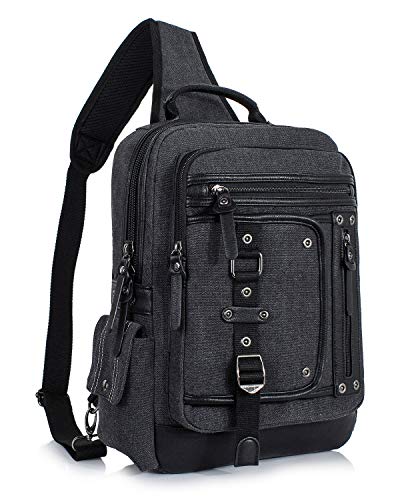 Cross Body Bag for Men: Large Canvas Sling Backpack Messenger Bag Fits 15.6 Inch Laptop for Work Commute - color: Black, size: X-Large