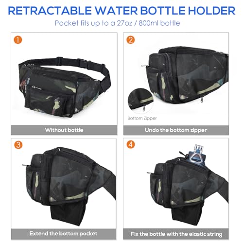 NOOLA Fanny Pack Waist Bag for Men Women, Lightweight Waist Pack with Water Bottle Holder, Adjustable Belt Bag with Multi-Pockets for Hiking, Dog Walking, Outdoor, Cycling, Running, Travel, Floral - color: Floral