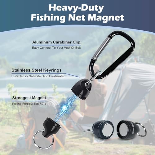 Magnetic Net Release for Fly Fishing, Aluminum Magnetic Quick Release Keychain, Fly Fishing Net Magnet Holder Retractor with Carabiner - color: black