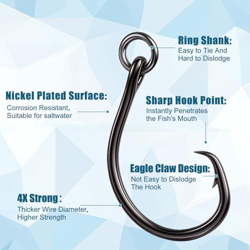 9KM DWLIFE Circle Hooks 4X 25Pcs Strong Corrosion-Resistant High-Carbon Steel Fishing Hooks with Ring for Catfish, Bass Saltwater Circle Hooks - size: 7/0#