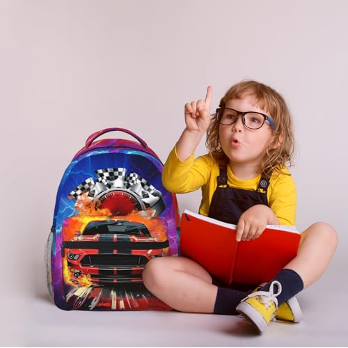 Kids Car Backpack for Boys Cool Car Print Schoolbag for Teenage Girls Kids Cute Children Lightweight Waterproof Adjustable Book Bag for Preschool Kindergarten Bookbags - color: Red Car 01