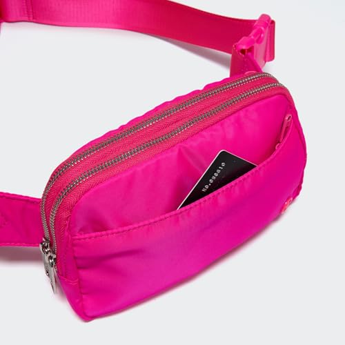Pander Everywhere Belt Bag for Women, 5 Zipper Pockets Nylon Crossbody Fanny Pack Purse (Sonic Pink). - color: Sonic Pink