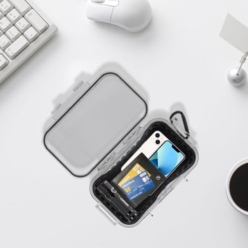 Tiiyee Small Waterproof Storage Case, Outdoor Survival Waterproof Dry Box | Protective Case Shockproof Airtight Carry Box Container Floating Hard Shell for EDC Tools Phone Keys Watches Travel Fishing - color: transparent
