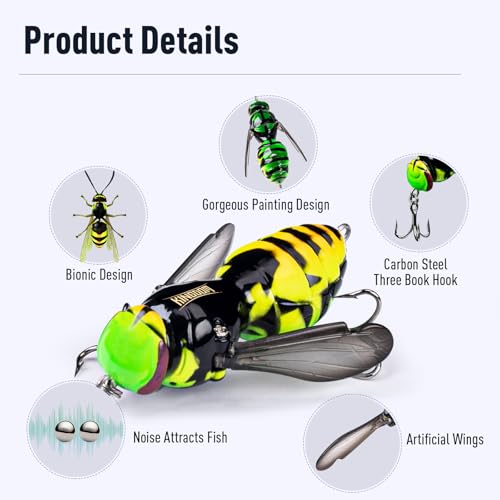 Kingdom Wasp Craw Bait Insect Bionic Floating Fishing Lures Swimbaits Hard Artificial Baits Lure for Freshwater and Saltwater Bass Carp Pike Walleye Fishing ABS Material Carbon Steel Three Book Hook - color: Set1, size: 4.2g