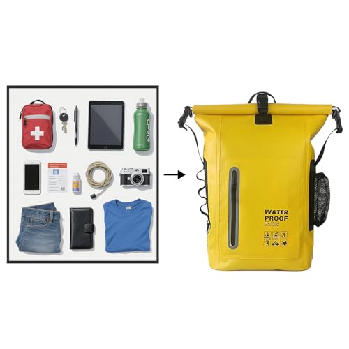 Dry Bag Waterproof 25L - Floating & Lightweight Bags for Women, Waterproof Backpack for Kayaking, Boating, Fishing, Paddle Boarding, Camping, Hiking, Roll-Top Seal & Adjustable Shoulder Straps - color: Yellow