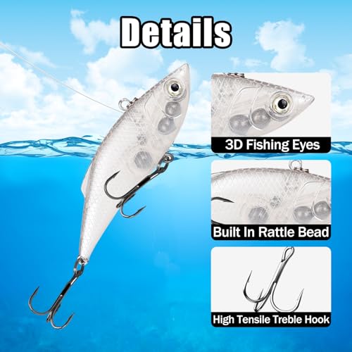 Lipless Crankbait Rattle Trap Fishing Lures Topwater Bass Fishing Lures for Walleye Trout Musky Long Casting Distance Freshwater Saltwater 2.96in/0.39oz FS/YE-06 - style: A1,5pcs