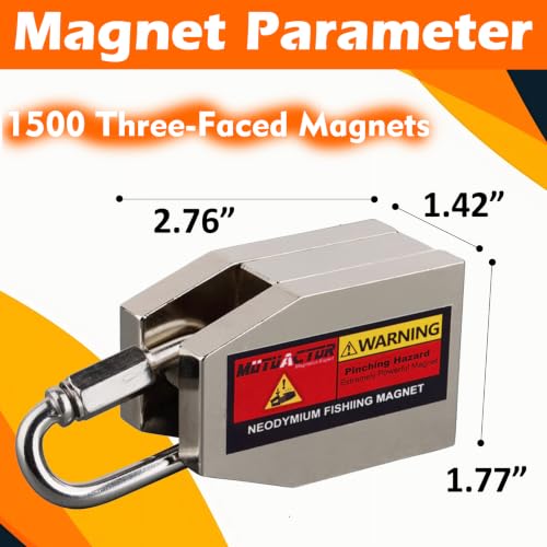 MUTUACTOR Three Sides Fishing Magnet Kit Strong Powerful Combined 1500lb,Super Strong Neodymium Magnet for Fishing Salvage Under Water with 66 Feet Rope and Gloves - style: 1500lb Magnet--1.7"x2.7"x1.4"