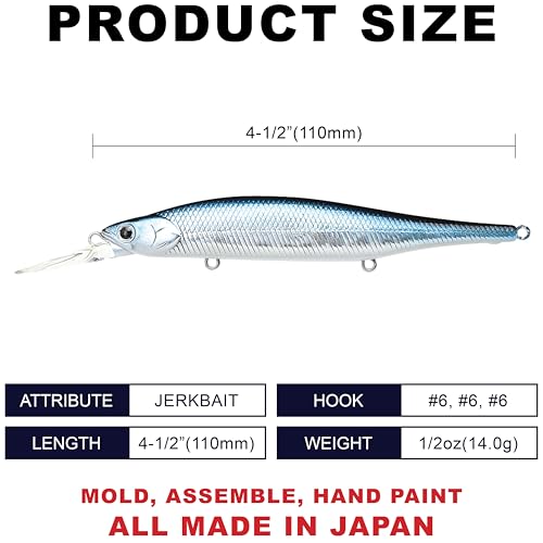 LUCKY CRAFT Lightning Pointer 110DD Deep Diver Freshwater Bass Fishing Lures, Jerkbait Suspending Fishing Lure for Bass & Walleye Fish, Long Casting Fish Gear Accessories for Tackle Box, - color: 052 Aurora Black