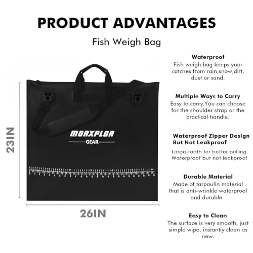 MORXPLOR Fish Bag Heavy Duty Tournament Fishing Weigh in Bag 26x23 19x34 inches - color: Black
