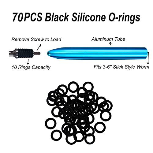 Wacky Rigging Tool, Fishing Bait Rigs, Wacky Rig Ring Tool with 70PCS Worm O-Rings, Wacky Worm Kit for Senko Neko Finesse Stick Soft Baits - color: Blue
