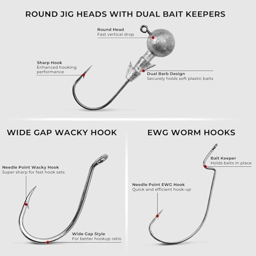 MadBite by KastKing 182/265/400pcs Compact Fishing Tackle Kit - All-in-One Freshwater Hooks, Weights, Bobbers in Tackle Box, Fishing Gear Set for Bass Trout Panfish - style: 143pcs Freshwater Lure Kit