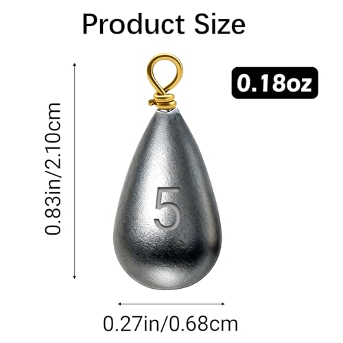 Casting Sinker Weights Assortment, Teardrop Fishing Sinkers with Brass Swivel Loops, 1/8 oz to 3/4 oz, Drop Shot Weights for Bass Catfish, Freshwater Saltwater - color: 35pcs-3/16oz