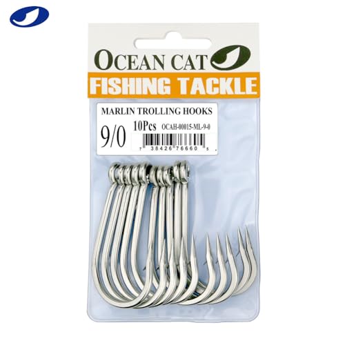 OCEAN CAT Classic Fishing Hook Stainless Steel Barbed Offset Point Octopus Circle Fishing Hooks Trolling Hooks Fishing Tackle for Saltwater and Freshwater Fishing - size: 9/0