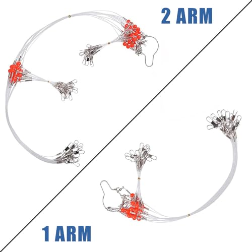 Fishing Leaders Saltwater Tackle Surf Fishing Rigs High Strength Fishing Wire Leader Line Rig with Swivels Snap for Lures Bait Hooks - color: White Nylon, style: 2 Arm, 12pcs