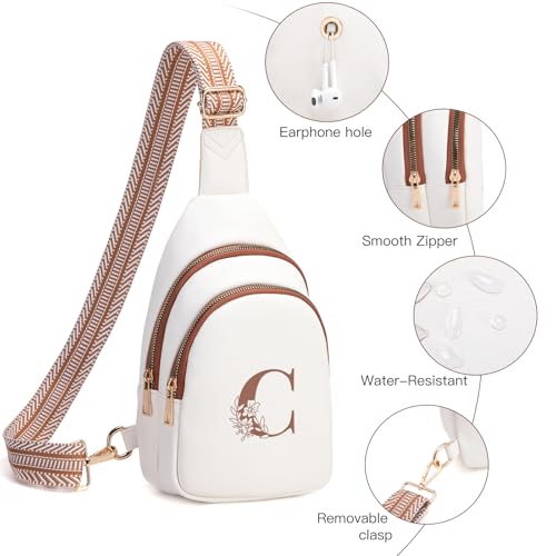Viverte Crossbody Bags for Women Initial Sling Bag Cross Body Fanny Packs Personalized Gifts for Mom Women Wife - color: Beige with Brown, style: C