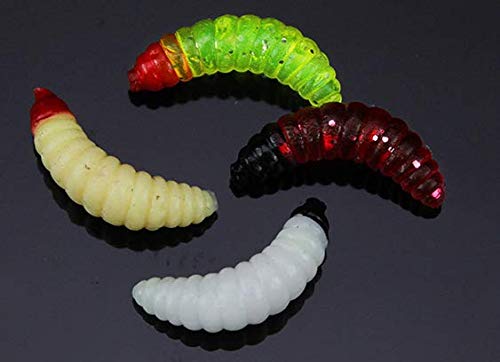 50pcs-1Inch Bass Fishing Worms Lures,Silicone Soft Maggot Baits Bread Worm Fishing Lure,5 Color - color: Yellow
