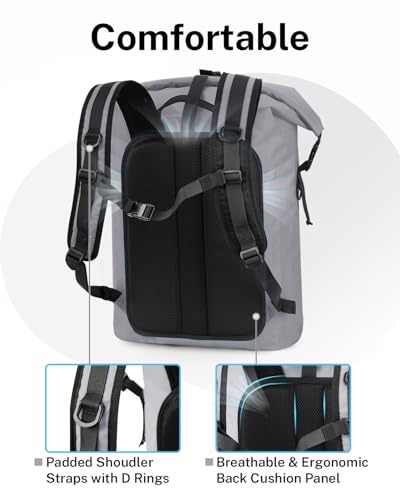 Gonex Waterproof Ultralight TPU Backpack 35L Roll Top Dry Bag, Kayaking | Back Padding, Camping, Fishing, Travel, Adjustable Straps, External & Internal Storage Pockets, Grey - color: Grey, size: 35L
