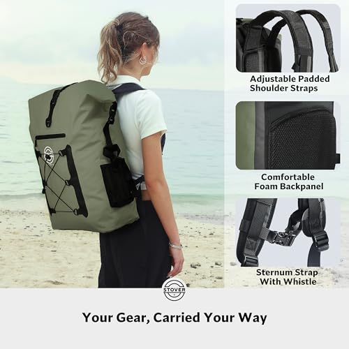STOVER 5/10/25/30/40/55L Waterproof Dry Bag- Roll-Top Backpack w/Phone Case- Kayaking, Hiking, Camping, Boating- Men/Women - color: 55l Green (With Phone Case), size: 55L