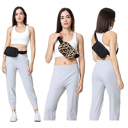 VOROLO Fanny Pack For Women And Men Crossbody Bag Belt Bag | Adjustable Strap Graduation Gifts Lightweight Travel Running - color: Black+Leopard Yellow