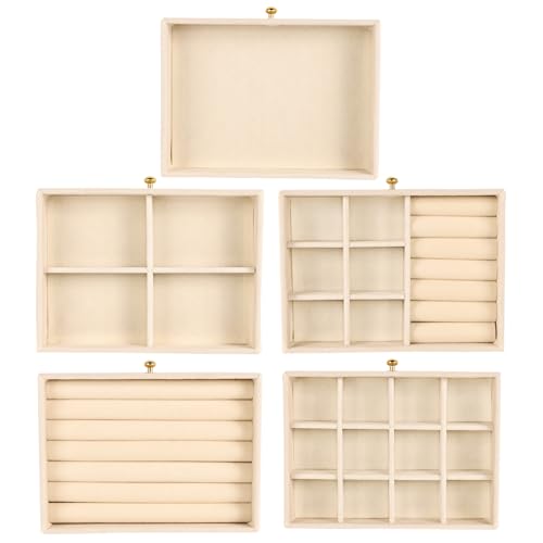 Greenfeather Jewelry Organizer and Storage with 7 Removable Drawers, Clear Acrylic Jewelry Box with 16 Necklace Hooks 48 Pairs of Earring Holes 5 Velvet-Lined Drawers for Rings Bracelets Necklaces - color: Off-White-Style B