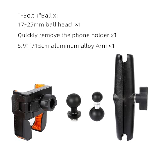 xik Kayak Phone Holder Mount with T-Bolt Ball, Boat Track Cell Phone Mount, [1s Lock & Release][360° Adjustable], Fits 4.7"-7.2" Smartphones - style: Long (5.91" arm)